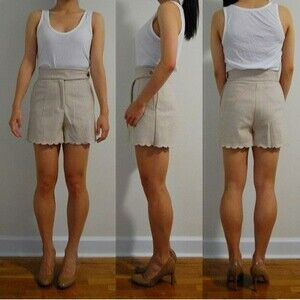 H & M Women’s Cream White Beige Wool Mix Scallop Hem Shorts Size 10